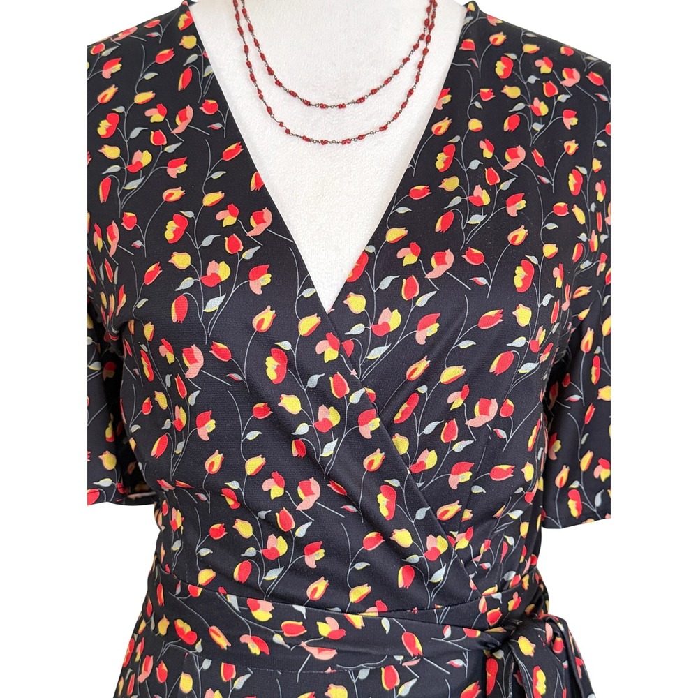 Anthropologie Hutch Floral Kiera Wrap Dress Maxi V-Neck Flutter Sleeve XL Tulips - Picture 5 of 16